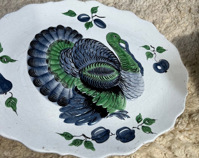 Thanksgiving Turkey Platter, Made in Italy, Vintage Holiday Plate