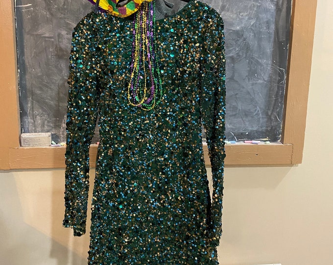 Green Gold Party Dress, Green Sparkle Sequins Beaded Dress, Formal Fashion