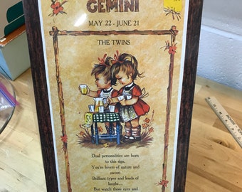 Horoscope Gemini Vintage Picture, Retro Astrology Wall Hanging