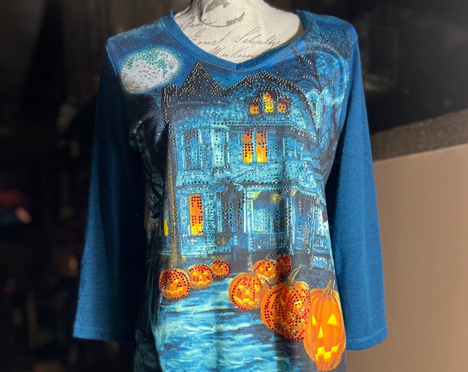 Halloween Shirt, Haunted House Pumpkins, Fall Top