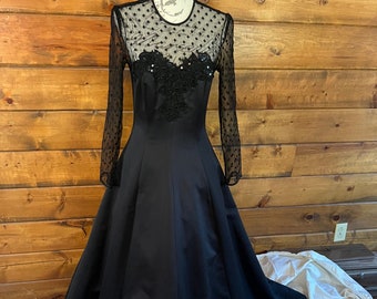 Black  Formal Dress, Vintage Ball Gown, Black Tie Wedding Event, Lace