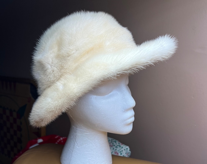 White Mink Fur Hat, Vintage Winter Women’s Hat