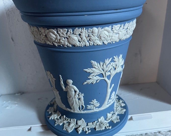 Wedgewood Blue Jasperware Vase, Made In England 7, Cottagecore