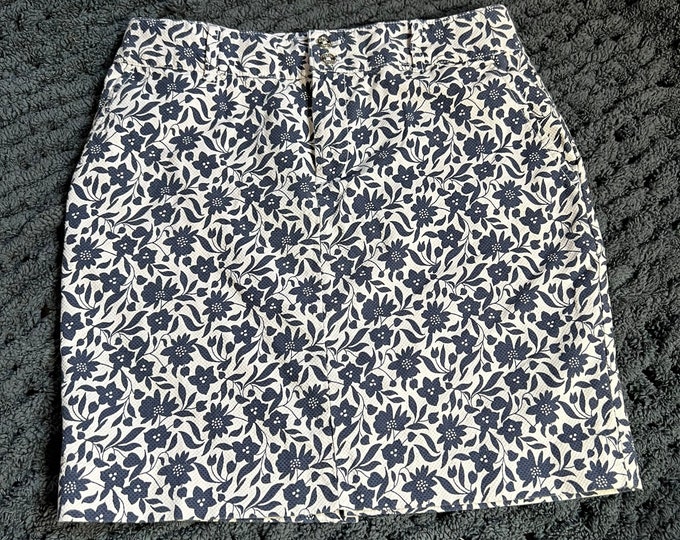 Floral Skirt, Summer Casual Skirt White with Blue Flowers