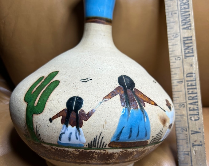 Rustic Pottery Vase, Woman and Children Jug, Made in Mexico