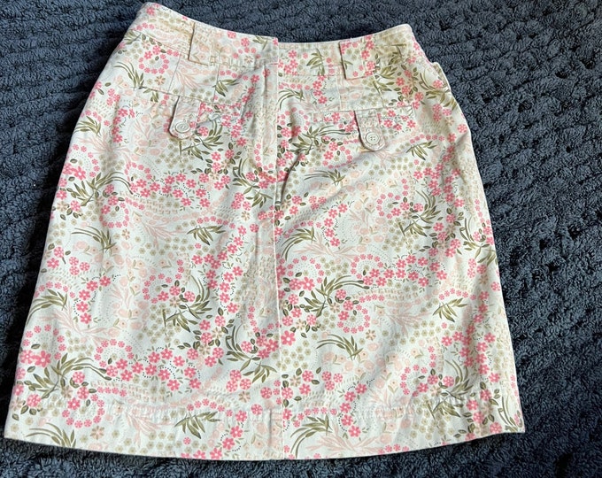 Summer Flowers Skirt, Pink Flowers Greenery Summer Wear, Denim Feel
