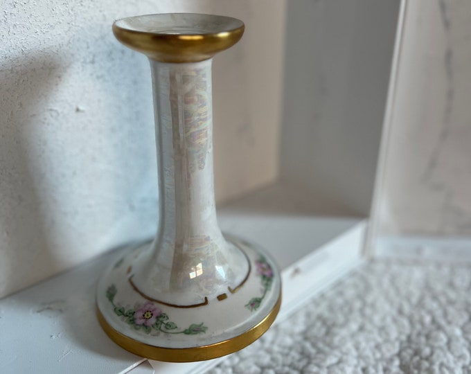 Lusterware Candlestick Holder, Vintage Victorian Cottagecore Home Decor, Floral