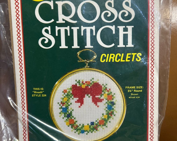 Cross Stitch Ornament Kit, Christmas Holiday Craft Project, Wreath