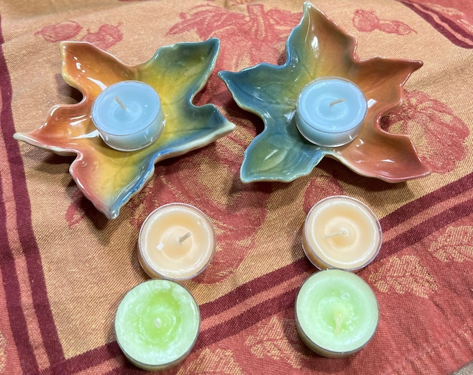 Autumn Leaf Plates, Festive Fall Thanksgiving Home Decor, Tea Light Holders