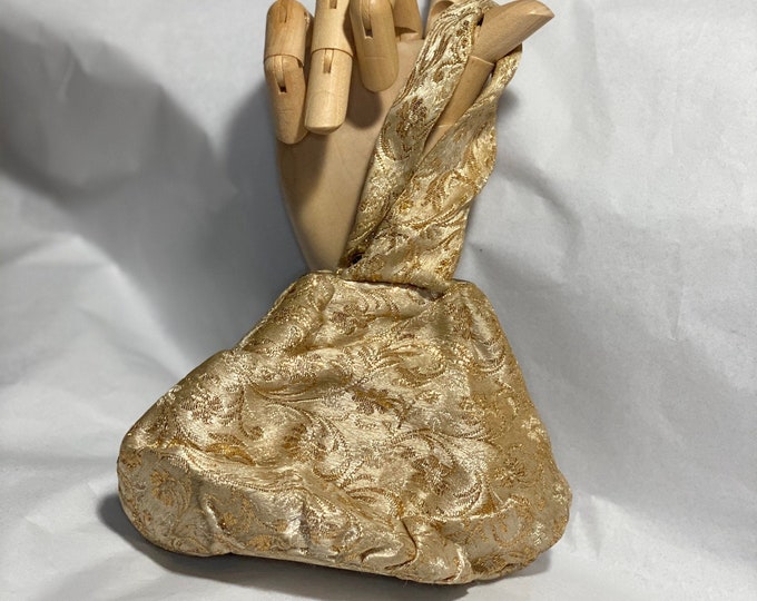 Gold Lame Handbag, Gold Miniature Fashionable Purse, Vintage Shiny Gold Fabric Mini Evening Bag