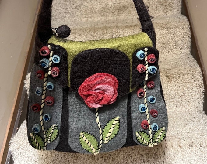 Wool Floral Handbag, Flower Purse, Garden Bag