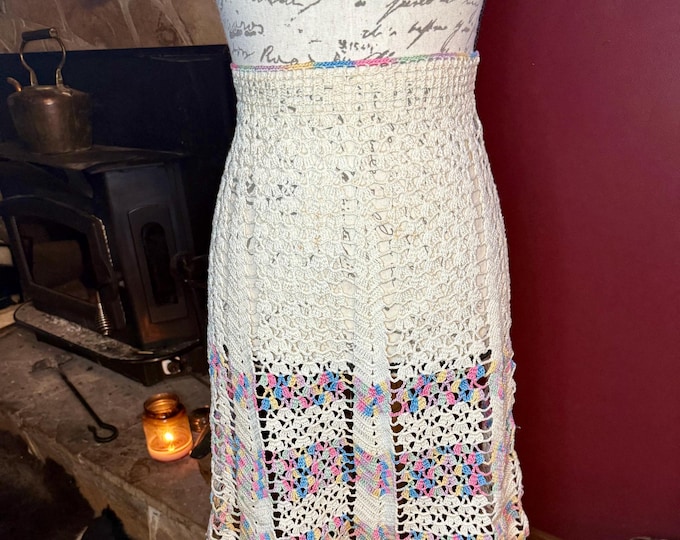 Mid Century Apron, Crochet Pastel Cottagecore Kitchen, Handmade Fashion