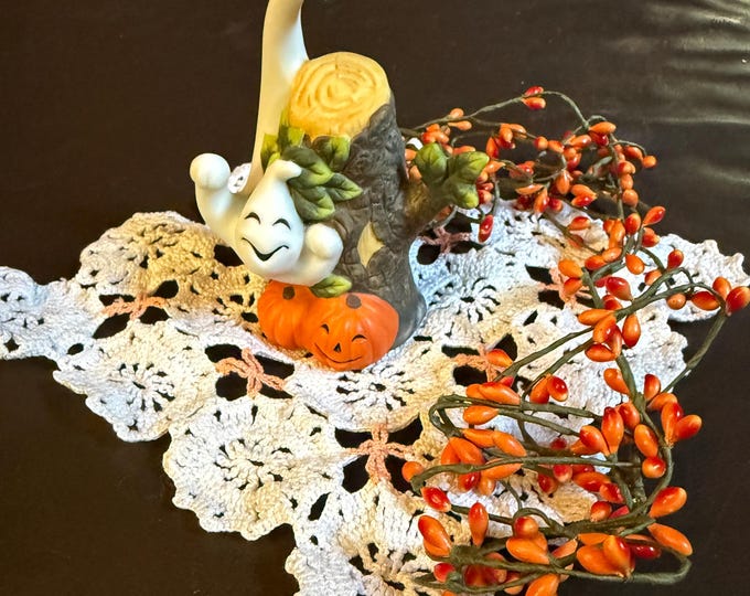 Halloween Figurine Ghost and Pumpkin Porcelain Statue Partylite Home Decoration