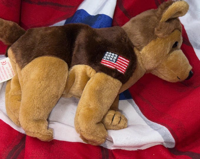 German Sheperd Dog Ty Plush Toy, Patriotic Display Collectible, Flag Red White Blue Decoration