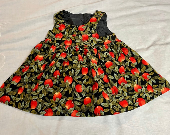 Apple girls jumper dress, handmade corduroy toddler dress