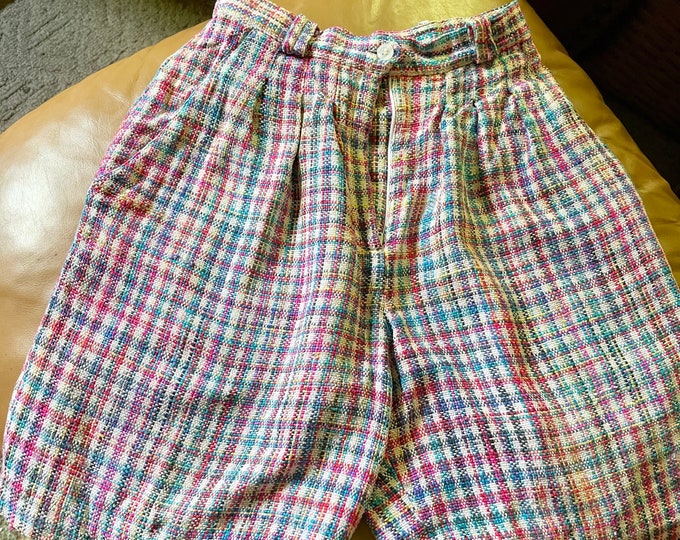 Vintage Plaid shorts, Retro Silk Pants, Doncaster Dress Shorts