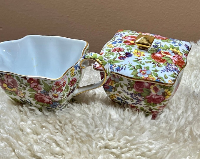 Floral Chintz Sugar Bowl And Creamer Set, Royal Cotswold’s China, Tea Time