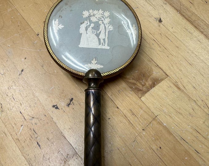Hand Mirror Vintage Vanity Women's Room Display Cameo Pattern Blue