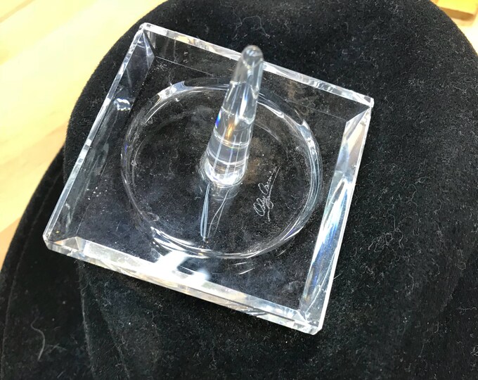Crystal Glass Ring Holder Oleg Cassini, Unisex Jewelry Holder, Trinket Dish