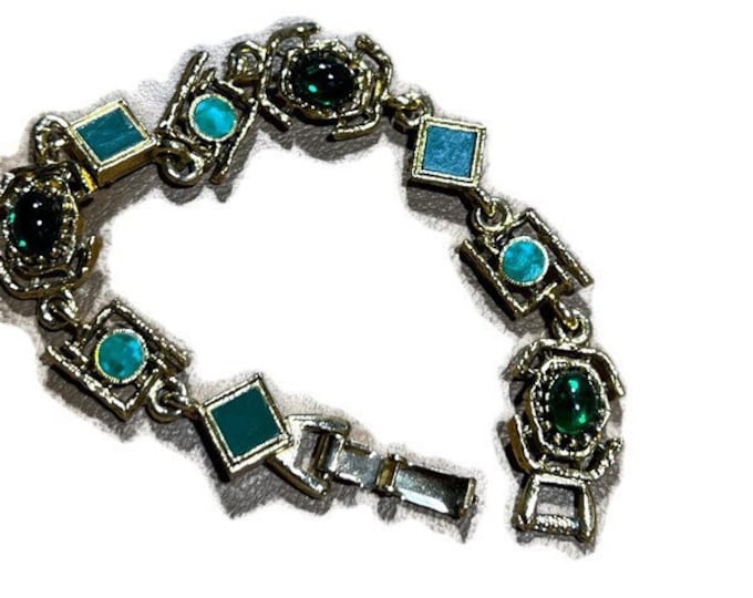 Green Costume Jewelry Bracelet, Vintage Mid Century Jewelry