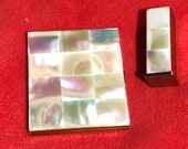 Mother of Pearl Compact Mirror Rouge Case - Matching Brass Lipstick Holder
