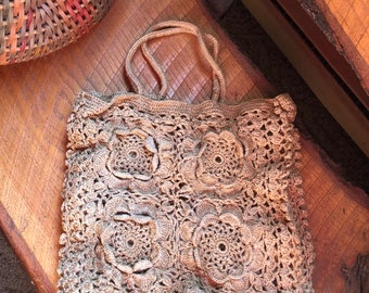 Vintage chenille tote bag doily and lace purse