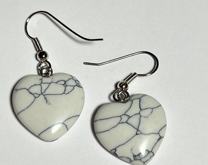 Stone Heart Earrings, Pierced Dangle Earlobe Jewelry