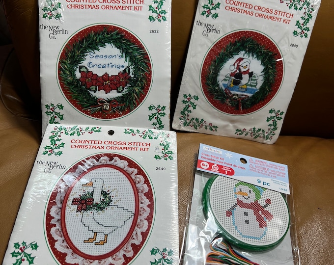 Christmas Ornament Kits, Lot of Cross Stitch Holiday Needle Art Craft Projects