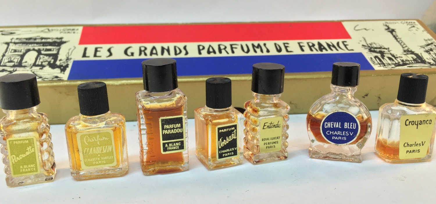 French Perfume Mini Bottle Set, Vintage Collectible Fragrances, Retro