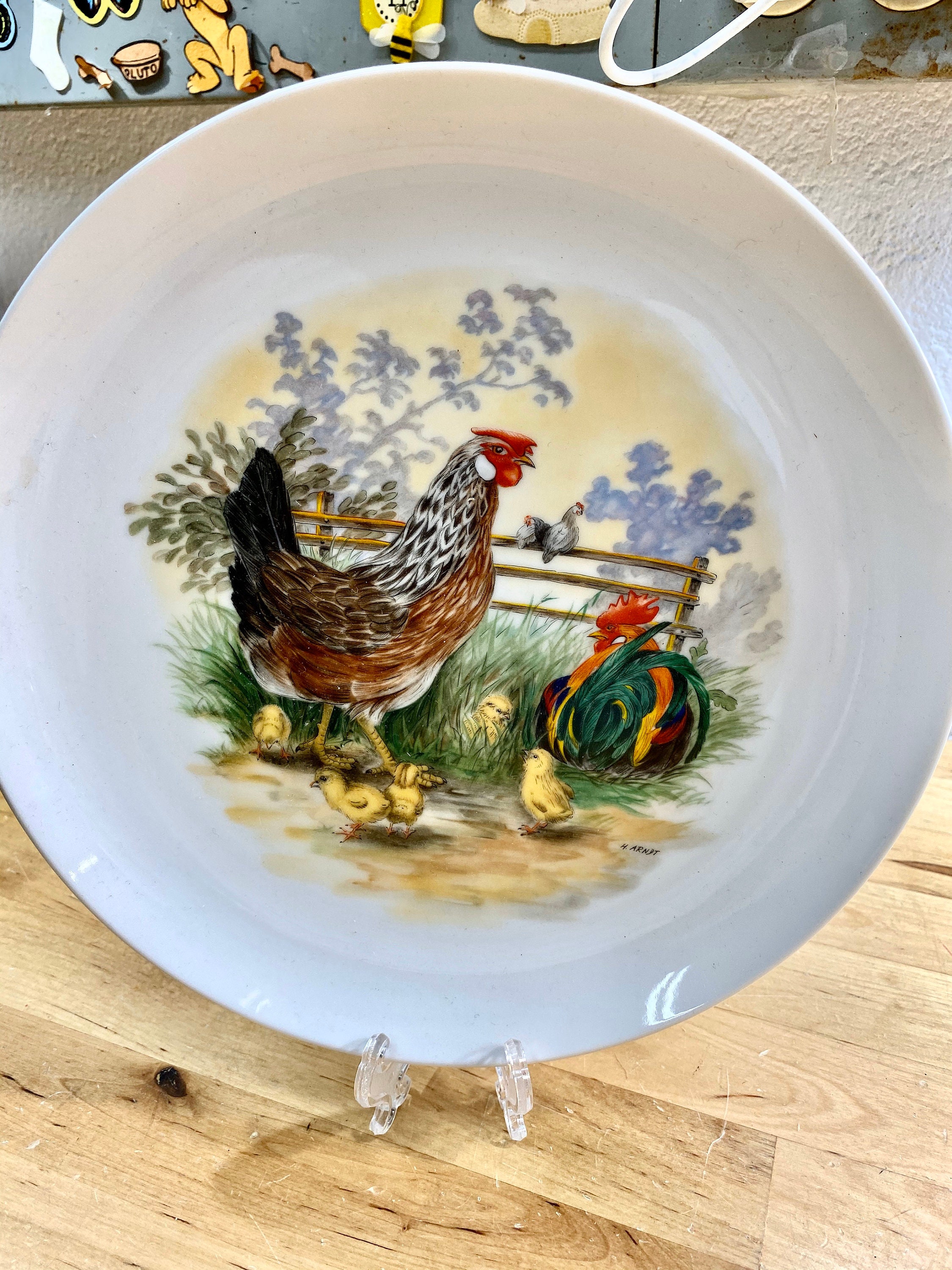 Country Rooster Plate, Chicken And Peeps Plate, Easter Platter