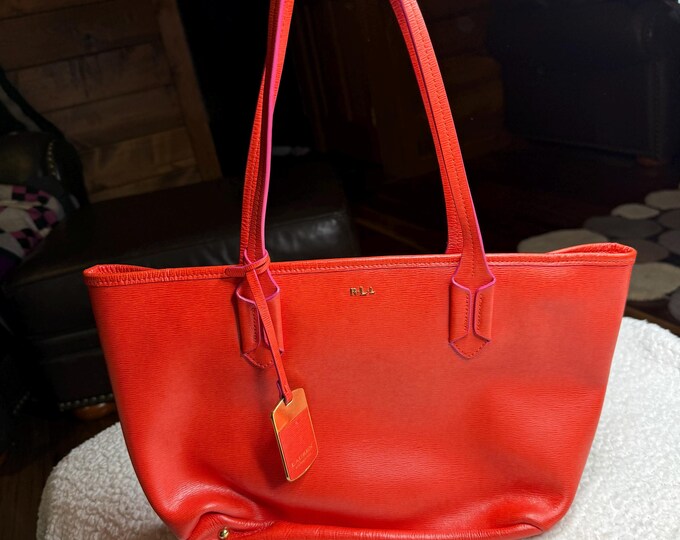 Red Leather Handbag, Ralph Lauren Purse, Casual Holiday Shoulder Bag