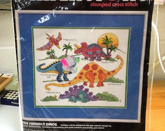 Dinosaurs - cross stitch kit - child's room decor - baby shower gift