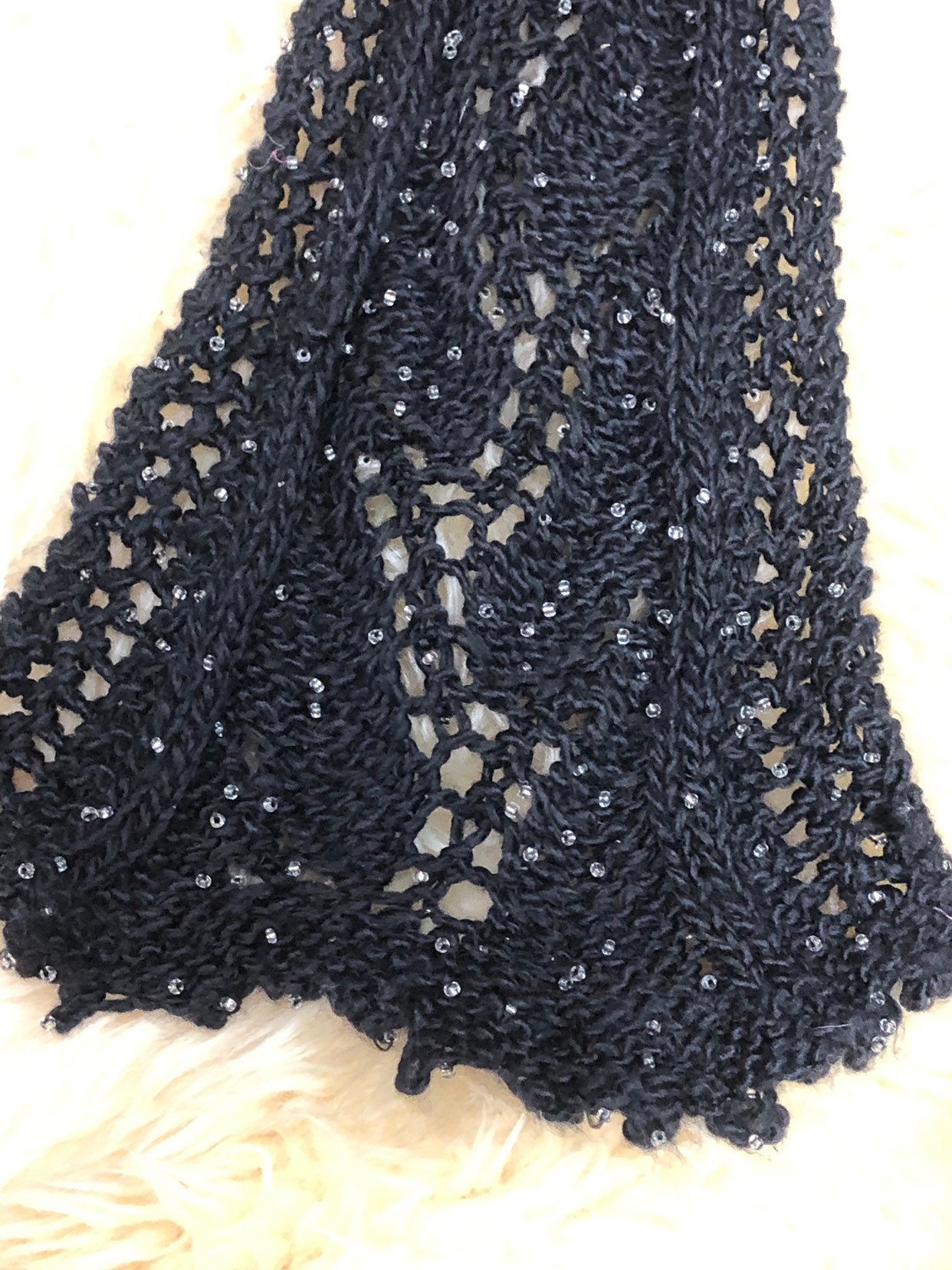 reserved Black Crocheted Scarf, Sparkle Bead Fashion Scarf, Handmade ...