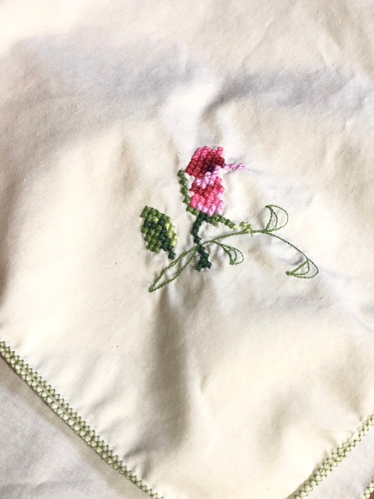 Embroidered Napkins Red and Pink Rose Needlepoint Napkins