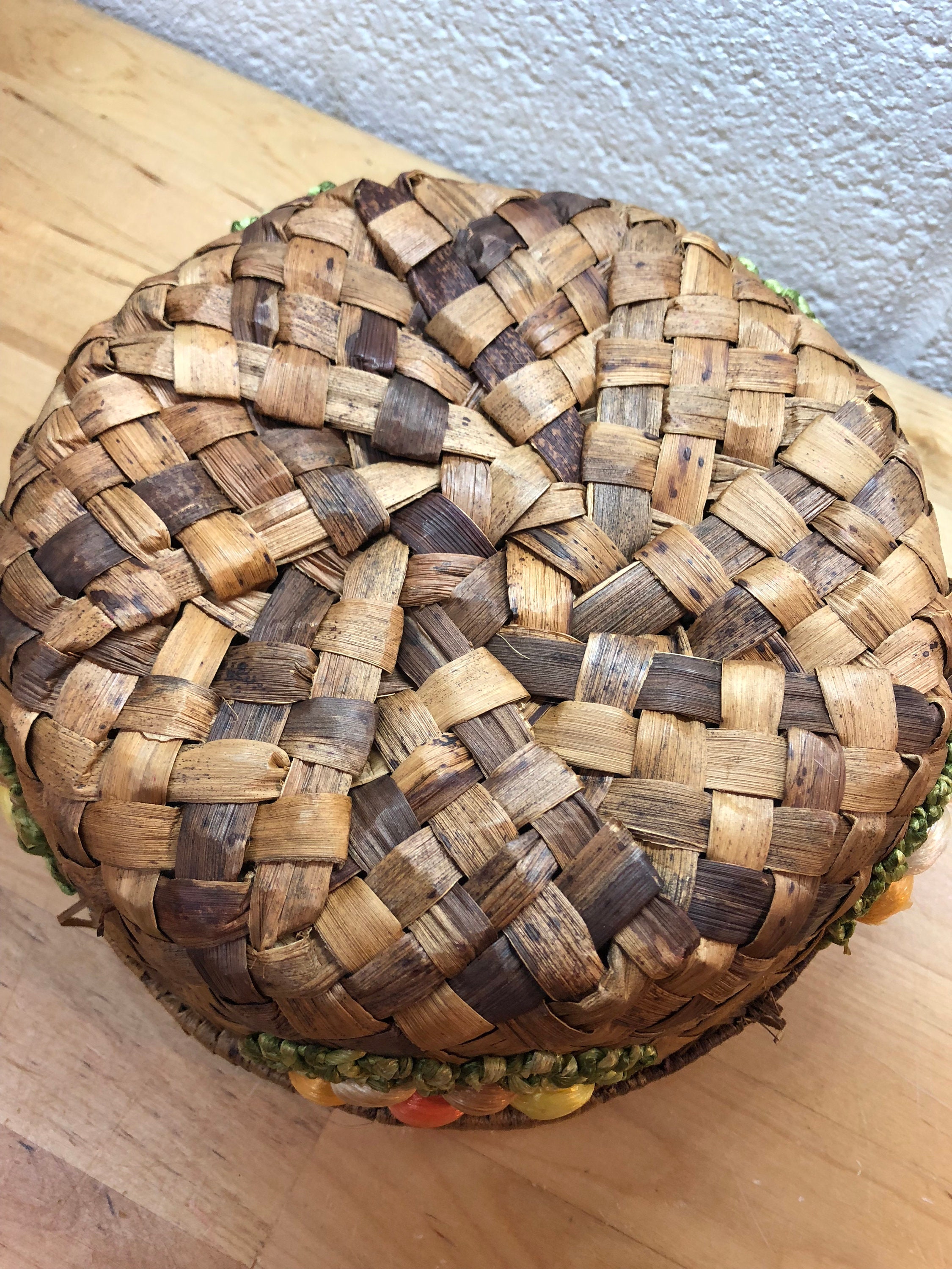 Handmade Straw Island Basket, colorful fruit gift basket