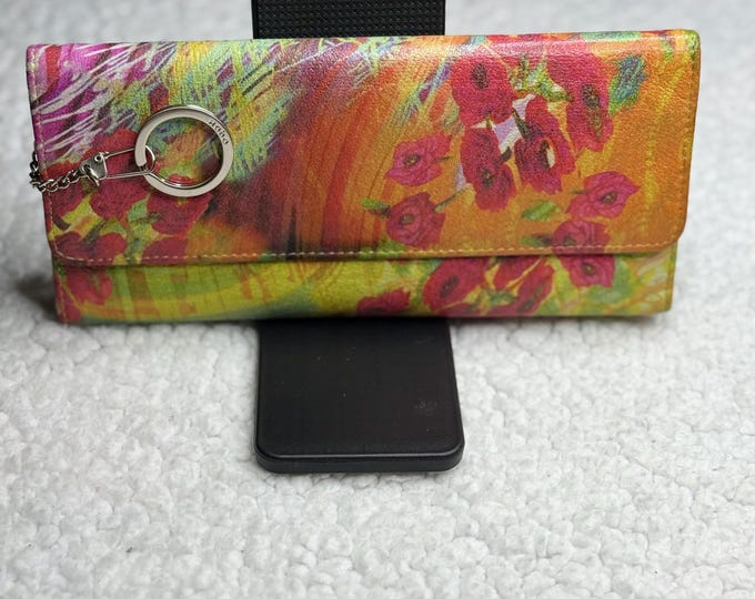 Leather Flower Wallet, Hobo Colorful Card Cash License Holder Hot Pink Keychain