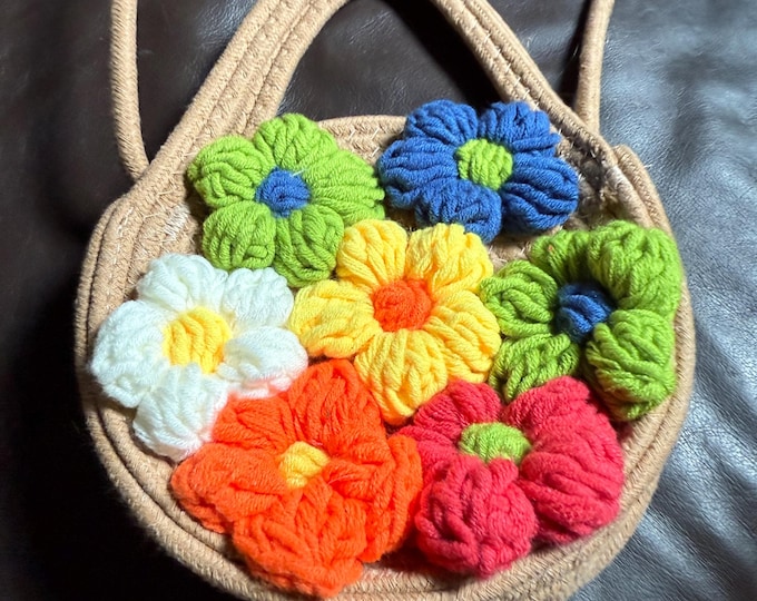 Summer Handbag Colorful Flower Garden Party Purse Boho Crochet Yarn