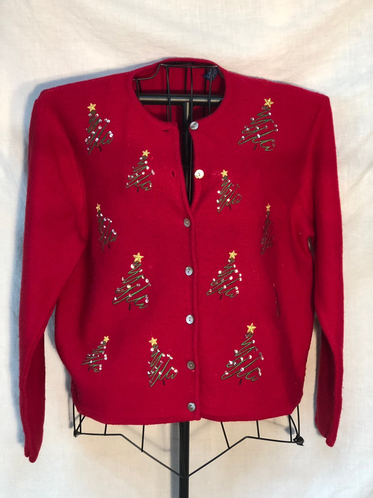 Red Christmas Tree Cardigan Sweater