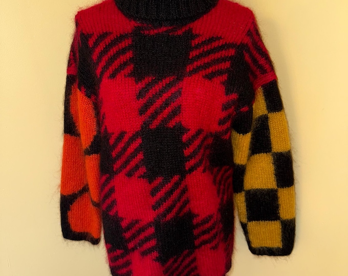 Mohair Wool Sweater Pullover Colorful Geometric The Limited Winter Top Color Block