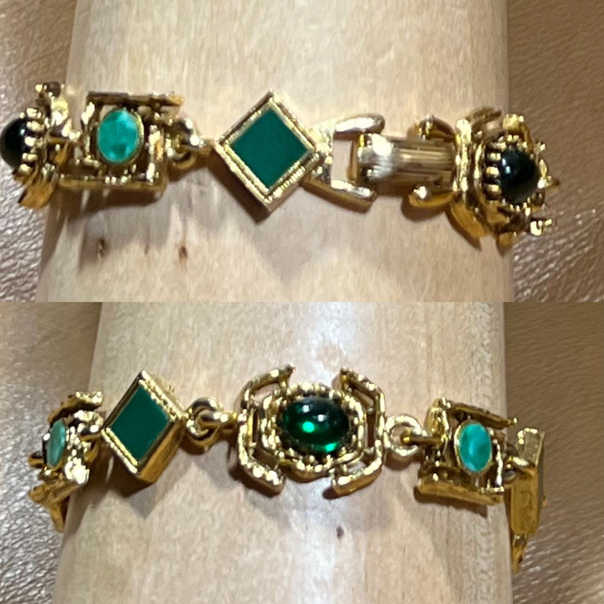 Green Costume Jewelry Bracelet, Vintage Mid Century Jewelry