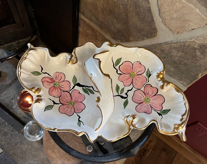 Flower Serving Tray, Ceramic Floral Presentation Dish, Vintage Food Display Platter