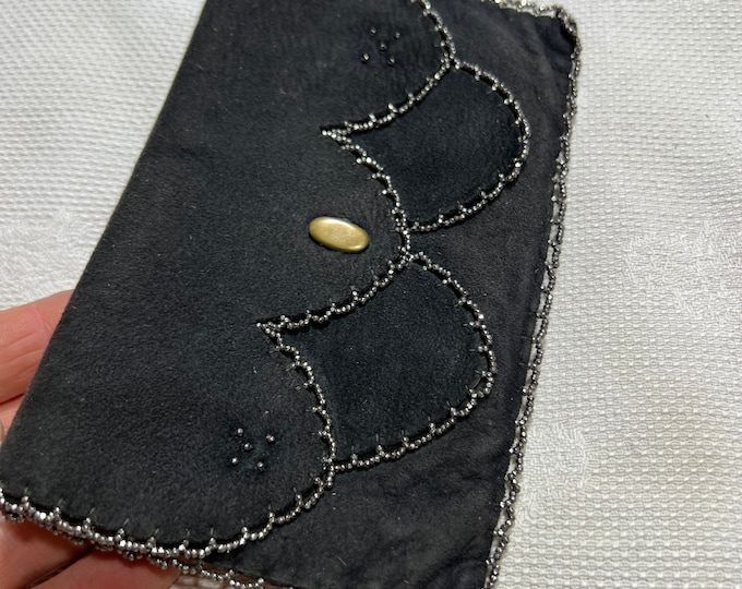 Black Suede Cutch, Vintage Handbag, Leather Evening Cocktail Bag