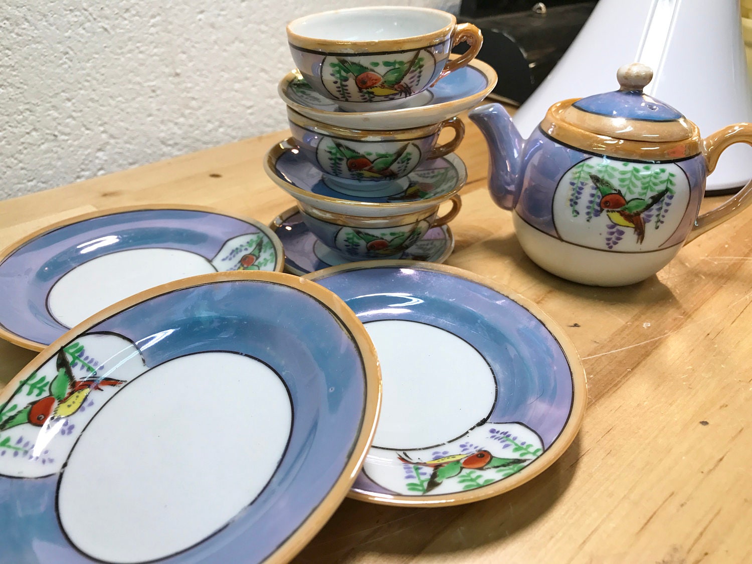 Hummingbird Tea Set Teapot tea cups and saucers vintage tea set