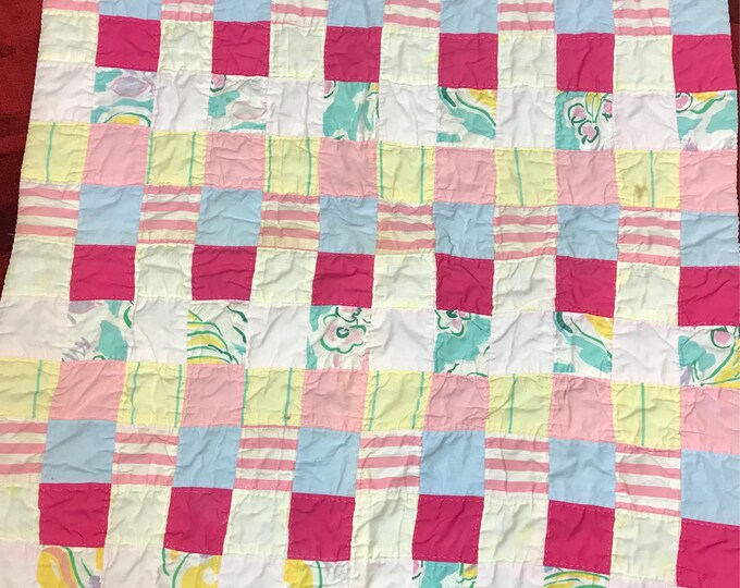 Handmade Quilt, Patchwork Baby Blanket, Colorful vintage Child's Quilt