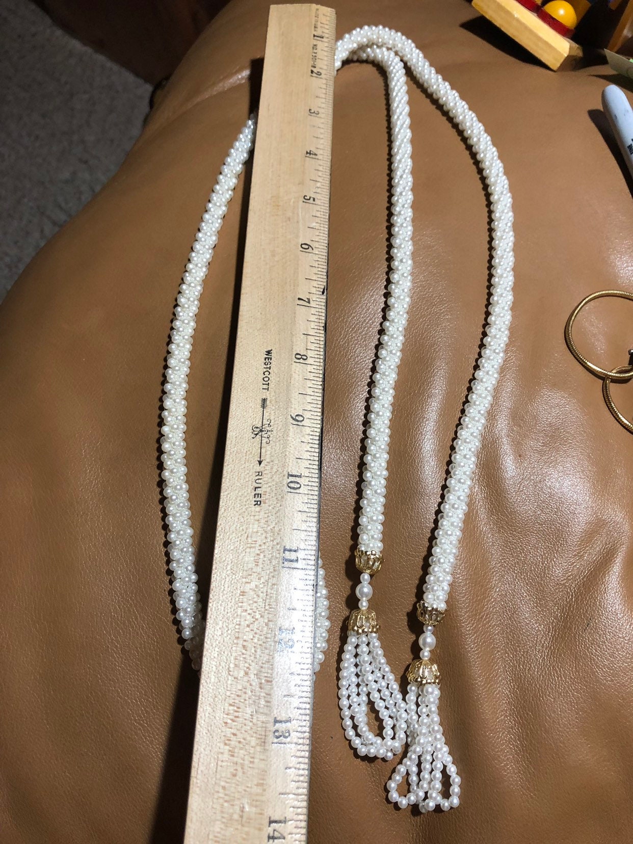 Faux Pearl Tassel Vintage Necklace - Flapper Costume Jewelry - Long ...