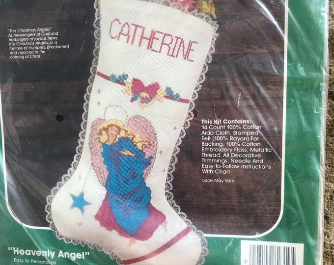 Christmas stocking cross stitch kit, Holiday Needle art Project