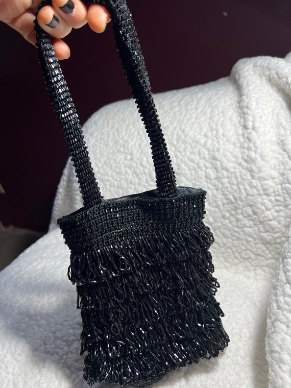 Black Flapper Handbag, Beaded Evening Cocktail Pu… - image 1