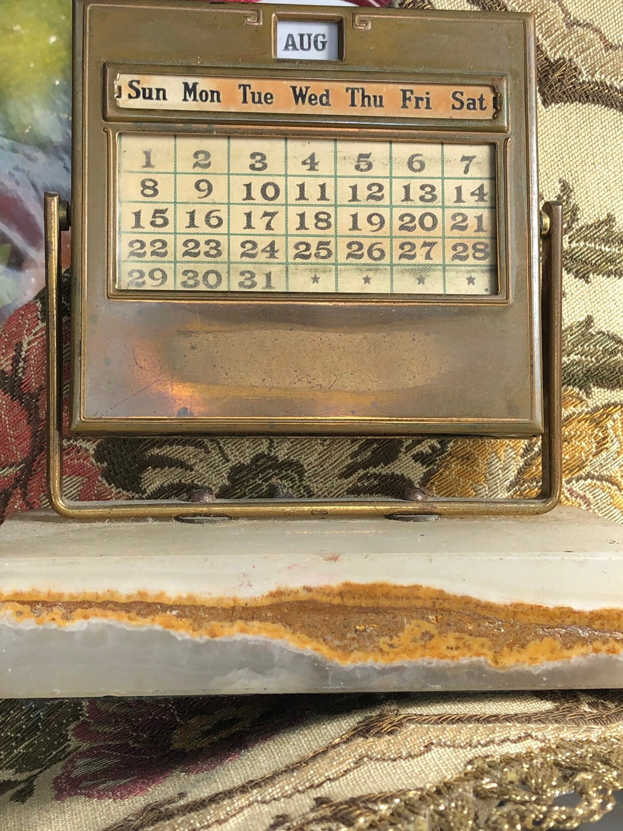 Desk Calendar brass and marble Vintage Office Decor