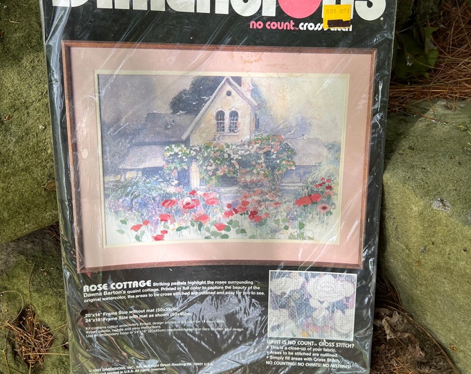 Cross Stitch Kit, Rose Cottage Project, Quaint Cottage Decor