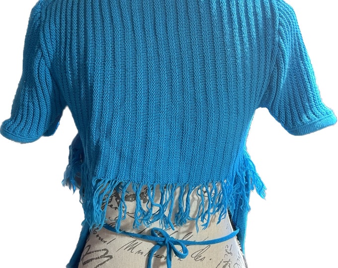 Teal Fringed Shirt, Open Tie Back Top, Summer Concert